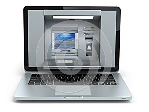 Online banking and payment concept. Laptop as ATM machine isola