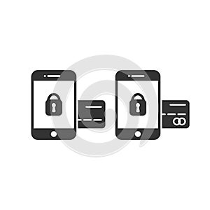 Online banking secure and safe payment concept icon. Mobile phone with padlock and cred