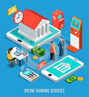 Online Banking Services Isometric Composition