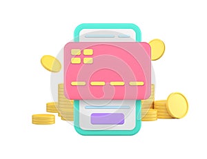 Online banking shopping credit debit card payment smartphone application 3d icon realistic vector