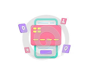 Online banking smartphone application credit debit card payment service 3d icon realistic vector