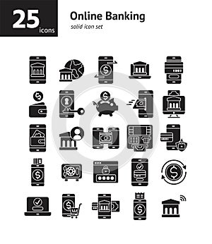 Online Banking solid icon set.