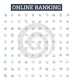 Online banking vector line icons set. Online, Banking, E-banking, Internet, Banking, Digital, Banking illustration