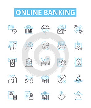 Online banking vector line icons set. Online, Banking, E-banking, Internet, Banking, Digital, Banking illustration