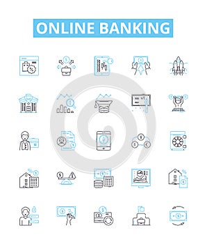 Online banking vector line icons set. Online, Banking, E-banking, Internet, Banking, Digital, Banking illustration