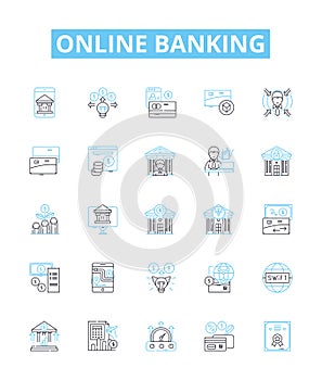 Online banking vector line icons set. Online, Banking, E-banking, Internet, Banking, Digital, Banking illustration