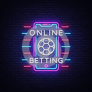 Online betting neon sign. Sports betting. Online betting logo, neon symbol, light banner, bright night advertising photo