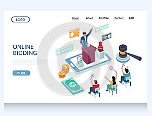 Online bidding vector website landing page design template