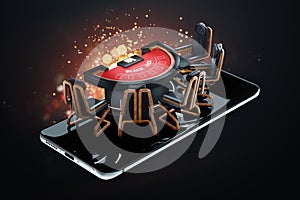 Online blackjack, blackjack card game table on smartphone. Creative image, modern design, gambling, card games, online, betting,