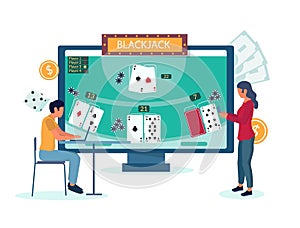 Online blackjack gambling vector concept for website page