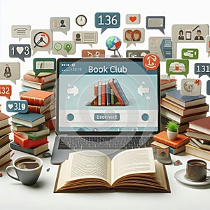 Online book club interface with book selections, discussion for photo