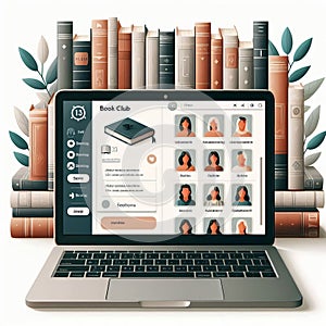 Online book club interface with book selections, discussion for photo