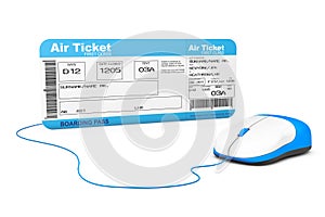 Online booking concept. Airline boarding pass ticket and compute