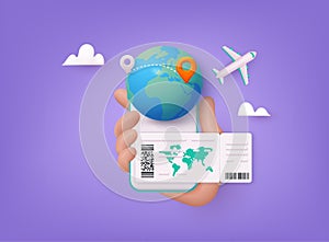 Online booking flight tickets concept on mobile phone. Time to travel concept. 3D Web Vector Illustrations