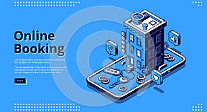 Online booking isometric landing, room reservation