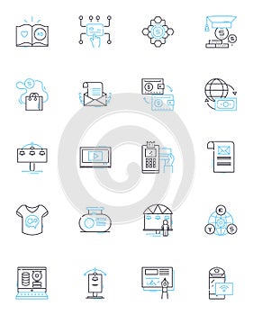 Online booking linear icons set. Reservation, Platform, Schedule, Availability, Tool, Interface, System line vector and photo