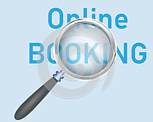 Online booking Text focused with Magnifying Glass Vector