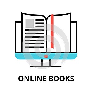 Online books icon, flat thin line vector illustration