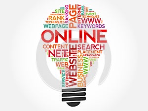 ONLINE bulb word cloud collage