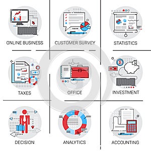 Online Business Analysis Statistics Finance Diagram Office Work Icon Set