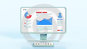 Online business analytics concept with charts and graphs 3D render