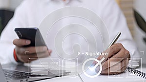 Online business contract Electronic signature, e-signing, digital document management, paperless office, signing business contract