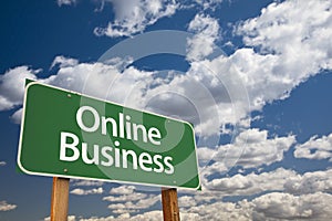 Online Business Green Road Sign and Clouds