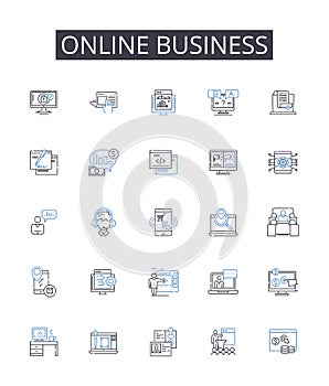 Online business line icons collection. Identity, Perception, Differentiation, Strategy, Identity, Image, Message vector