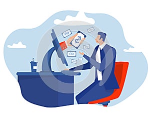 Online business Make Money Online happy businessman Earn money online via laptop Business Concept vector Illustration