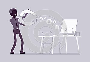 Online business profit, black silhouette illustration