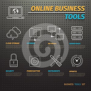 Online Business Tools on Dark Pegboard photo