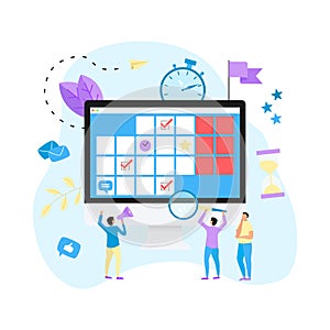 Online calendar with marks, tasks and notes . Concept of time management. with business icons