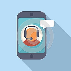 Online call chat support icon flat vector. Work talk