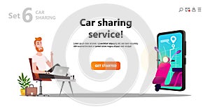 Online carsharing. Man and scooter rent.