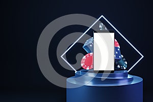 Online casino background with blank cellphone screen, mockup.