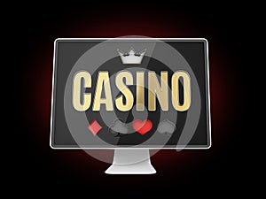 Online Casino Banner, Realistic Computer Monitor, 3d Illustration.