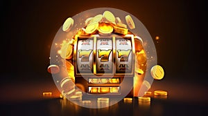 Online casino banner. The slot machine wins the jackpot. The concept of a big win. Golden chips. Generative AI