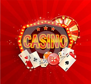 Online casino banner in vintage light frame