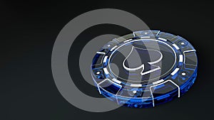 Online Casino Blue Glass Chip in Spades Concept - 3D Illustration