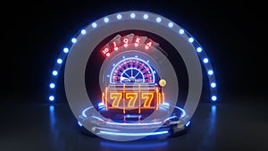Online Casino Gambling Concept With Neon Lights - 3D Illustration
