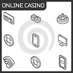 Online casino outline isometric icons