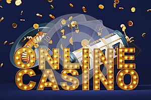 Online casino sign and 777 jackpot, poker and casino