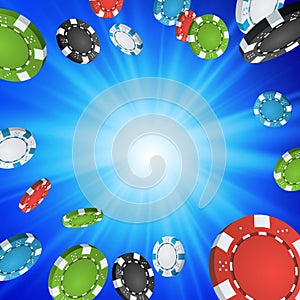 Online Casino Winner Background. Explosion Poker Chips Illustration. Cash Winning Prize Money Concept Illustration