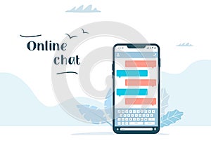 Online chat messages text notification on smartphone. Phone sms speech bubbles push alerts on screen. Vector image