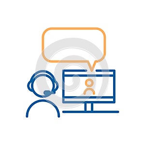 Online chatting with videocall. Vector thin line icon design. Graphic concept for online chatting, webinars