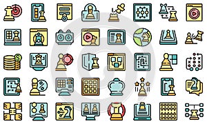Online chess game icons set vector flat