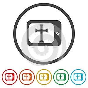 Online christian church service ring icon, color set