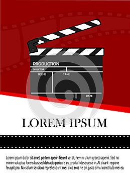 Online Cinema Background With Movie Reel And Clapper Board. Vector Flyer Or Poster. Illustration Of Film Industry. Template For