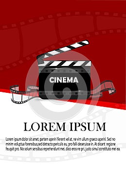 Online Cinema Background With Movie Reel And Clapper Board. Vector Flyer Or Poster. Illustration Of Film Industry. Template For