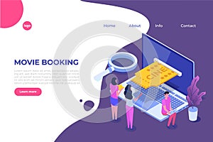 Online cinema tickets booking isometric concept. Mobile app.
